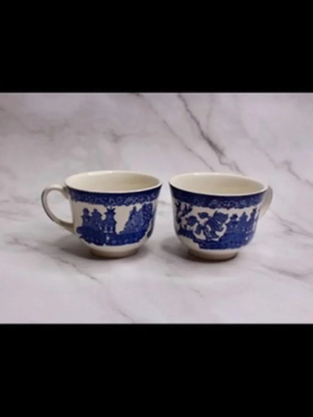 Set of Two Blue Willow Pattern Tea Cups